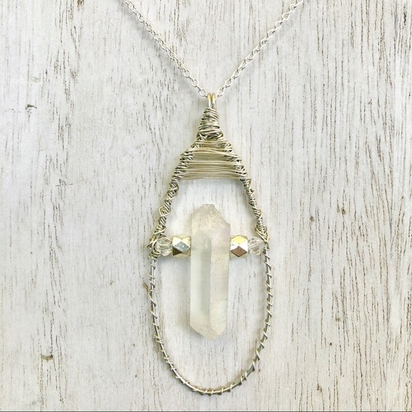 Rainbow Aura Quartz Wire Wrap Necklace - Picture 2 of 4